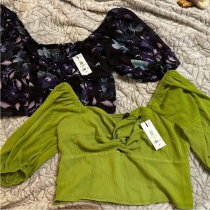 Dynamite Floral Black and Vibrant Green Blouses